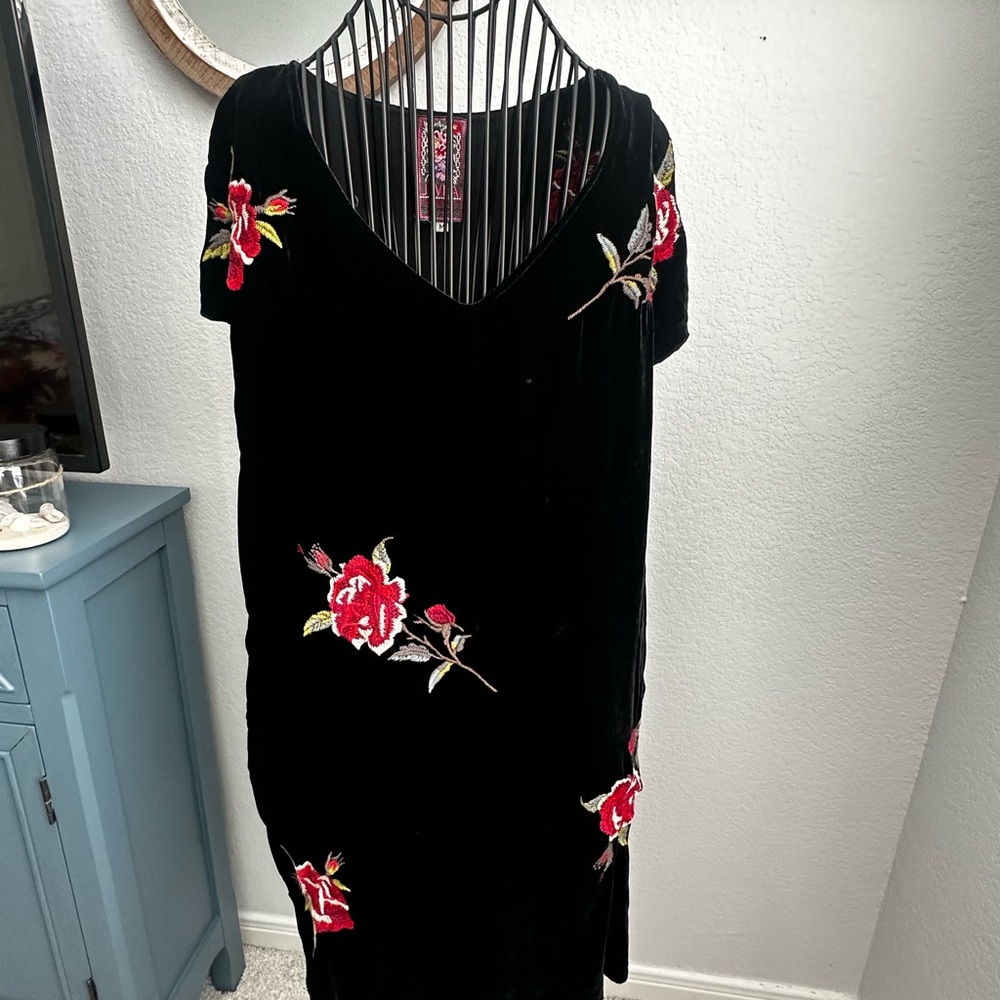Johnny Was Black and Pink Sheath Midi Dress